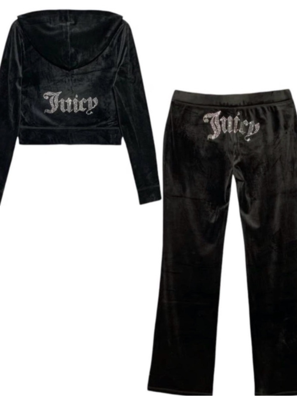Juicy Couture Black Velour Rhinestone Logo Hoodie & Pants Set